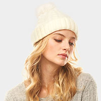 Cable Knit Pompom Solid Beanie Hat 