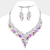 Teardrop Glass Crystal Pearl Vine Evening Necklace 