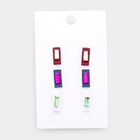 3PCS - Colorful Rectangle Stud Earrings