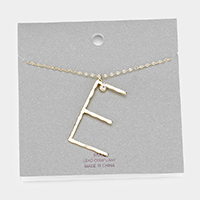 Brass -E- Monogram Metal Pendant Long Necklace