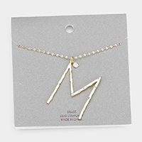 Brass -M- Monogram Metal Pendant Long Necklace