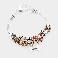 Multi Bead Dog Mom Charm Metal Bracelet