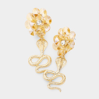 Crystal Bead Flower Snake Drop Earrings 