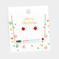 Merry Christmas Cube Resin Pendant Necklace 