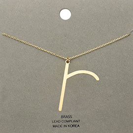 -r- Brass Monogram Metal Pendant Necklace
