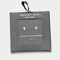 Secret Box _ 24K Gold Dipped CZ Cross Stud Earrings 