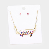 Spicy Rhinestone Pave Safety Pin Pendant Necklace 