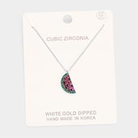 White Gold Dipped CZ Watermelon Pendant Necklace