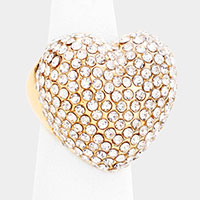 Heart Crystal Rhinestone Pave Stretchable Ring