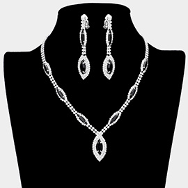 Marquise Crystal Rhinestone Drop Necklace Clip On Earring Set