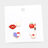 3Pairs - Mixed Enamel Heart Apple Flag Stud Earrings