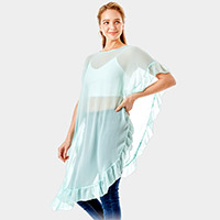 Solid Color Half Ruffled Cover-up Poncho