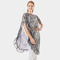 Leopard Half Ruffled Cover up Poncho