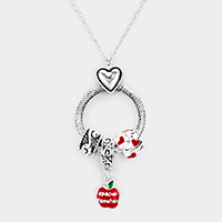 Antique Metal Rhinestone Heart Apple Drop Pendant Necklace