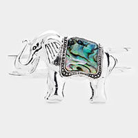 Abalone Elephant Antique Silver Hinged Bracelet