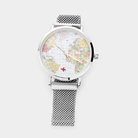 Ocean Map Round Adjustable Metal Strap Watch