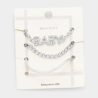 3PCS - BABY Rhinestone Embellished Metal Chain Bracelets
