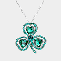 Heart Crystal Rhinestone Clover Pendant Necklace