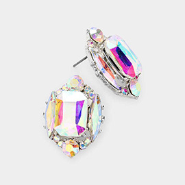 Emerald Cut Stone Accented Stud Evening Earrings