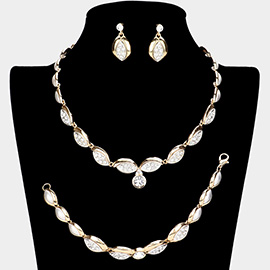3PCS - Crystal Rhinestone Accented Marquise Necklace Jewelry Set