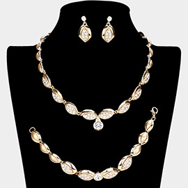 3PCS - Crystal Rhinestone Accented Marquise Necklace Jewelry Set