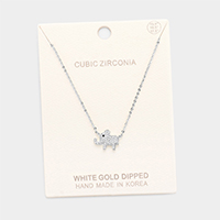 White Gold Dipped Cubic Zirconia Elephant Pendant Necklace 
