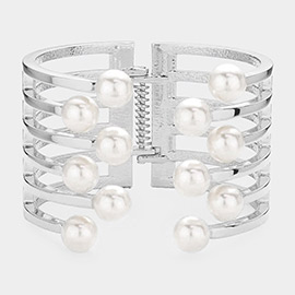 Pearl Accented Hinged Cuff Bracelet