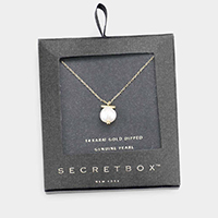 Secret Box _ 14K Gold Dipped Genuine Pearl Pendant Necklace