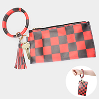 Check Pattern Print Tassel Pouch Bag / Keychain / Bracelet