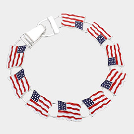 Enamel American USA Flag Link Magnetic Bracelet