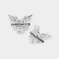White Gold Dipped CZ Cubic Zirconia Diplomats Stud Earrings