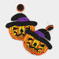 Seed Bead Witch Hat Pumpkin Earrings
