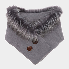 Solid Faux Fur Collar Double Button Detail Scarf