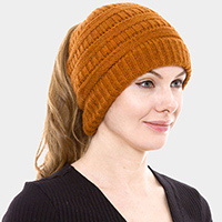 Cable Knit Ponytail Beanie Hat