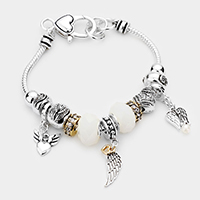 Angel Wing Heart Charm Multi Bead Bracelet