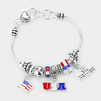 American USA Flag Charm Multi Bead Bracelet
