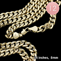 12PCS - 24 INCH, 8mm Gold Plated Concave Textured Cuban Chain Necklaces