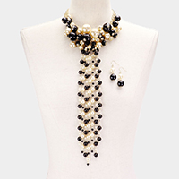 Pearl Cluster Vine Fringe Bib Necklace