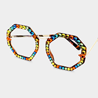 Stone Embellished Octagon Sunglasses