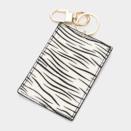 Zebra Pattern Genuine Leather Card Holder Keychain
