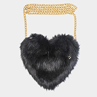 Faux Fur Heart Crossbody Bag
