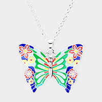 Enamel Butterfly Pendant Necklace