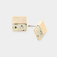 Natural Stone Accented Square Stud Earrings