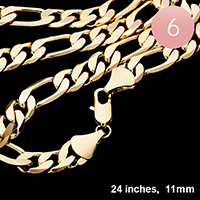 6PCS - 24 INCH, 11mm Gold Plated Figaro Chain Metal Necklaces
