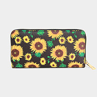 Sunflower Print Long Zipper Wallet