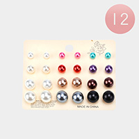 12Pairs - Pearl Stud Earrings