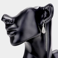 Teardrop Stone Accented Chain Long Drop Threader Earrings