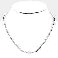 Freshwater Pearl Accented Metal Ball Necklace