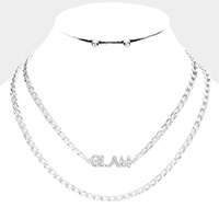 2PCS - GLAM Rhinestone Embellished Pendant Message Necklaces