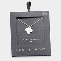 Secret Box _ 14K Gold Dipped CZ Mother of Pearl Quatrefoil Pendant Necklace